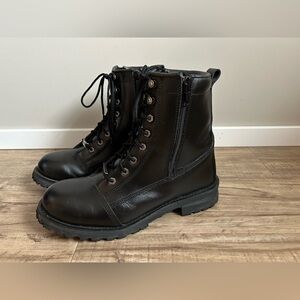 Jafrum Black leather lace up and side zippers moto motorcycle biker Combat Boots